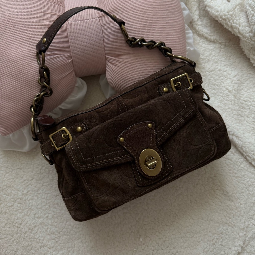 Coach Legacy Satchel Turnlock 65th Anniversary Brown Suede Y2K Bag